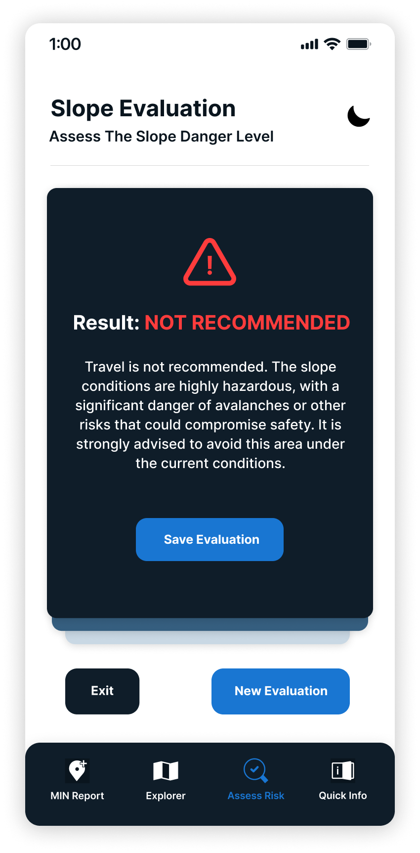 Slope Evaluation Extra Caution Result Light